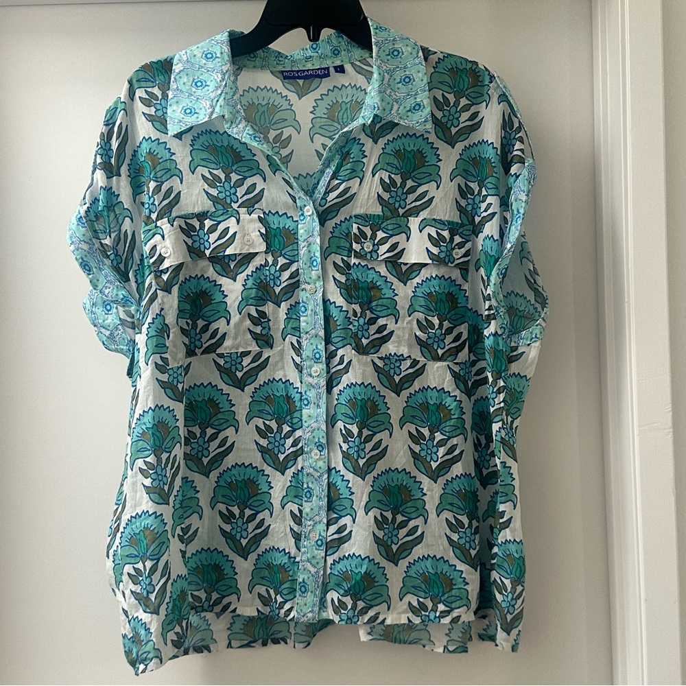 Floral Blue and White Women's Top
